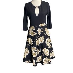 Rephyllis Women’s 1/2 Sleeve Keyhole Floral Midi Dress Black Neutral Size L
